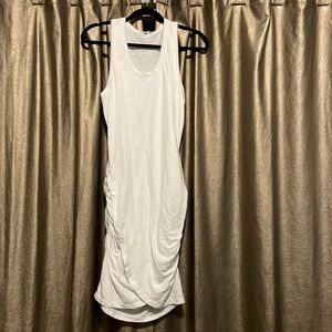 NWOT Sundry SZ L (Brand size 3) White Cotton Bodycon Midi Dress w/ Side Ruching